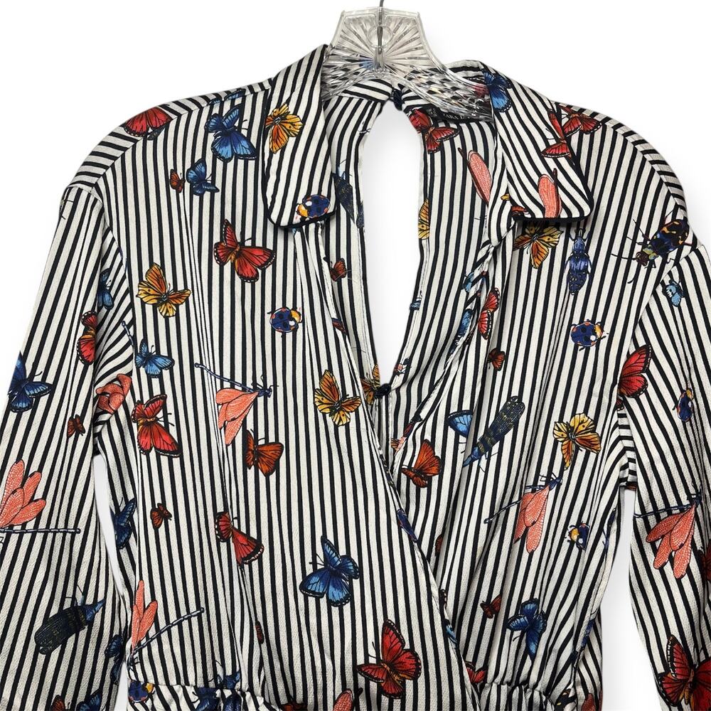 Zara Basic Butterfly Print White Black Striped Wr… - image 4